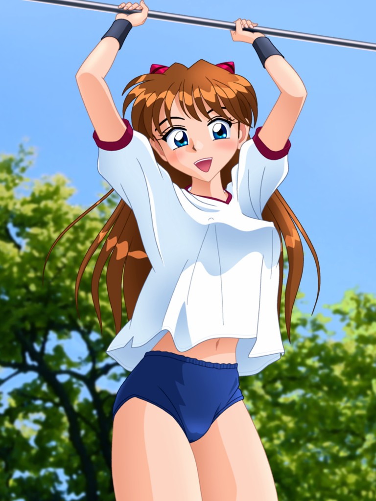 souryuu asuka langley, neon genesis evangelion, tagme, 1girl, breasts, female focus, gym uniform, medium breasts, solo