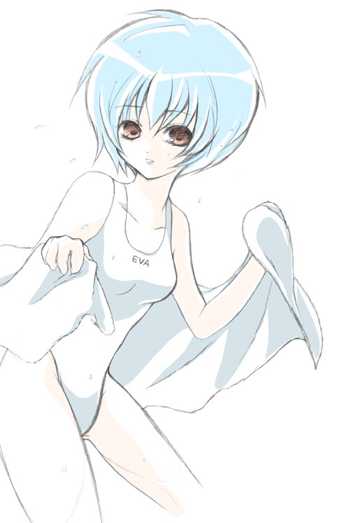 ayanami rei, neon genesis evangelion, tagme, 1girl, breasts, female focus, simple background, sketch, small breasts, solo, swimsuit