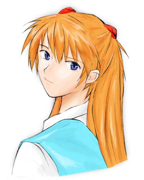 souryuu asuka langley, neon genesis evangelion, 1girl, blue eyes, female focus, red hair, school uniform, solo, white background