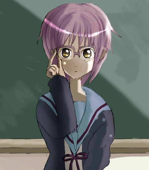 nagato yuki, suzumiya haruhi no yuuutsu, tagme, 00s, glasses, school uniform, serafuku