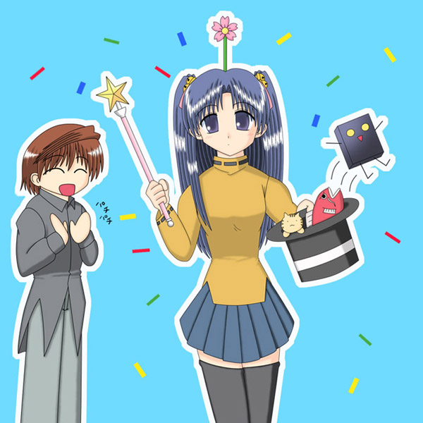 aoba kozue, konno natsume, shiratori ryushi, mahoraba, 00s, thighhighs
