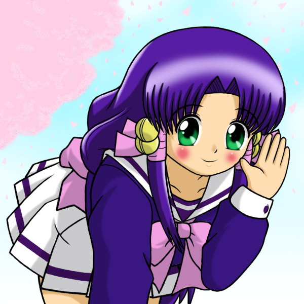 kaenbin, aoba kozue, mahoraba, tagme, 00s, bent over, green eyes, school uniform, serafuku