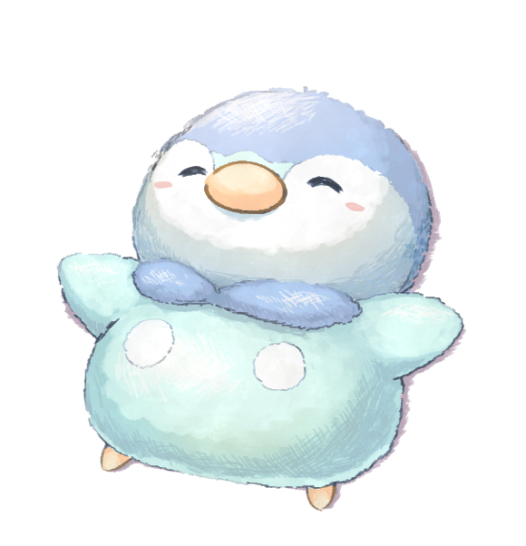 piplup, nintendo, pokemon, bird, blush, blush stickers, closed eyes, full body, gen 4 pokemon, lying, no humans, on back, penguin, pokemon (creature), pokemon focus, simple background, solo, uln6uad, white background