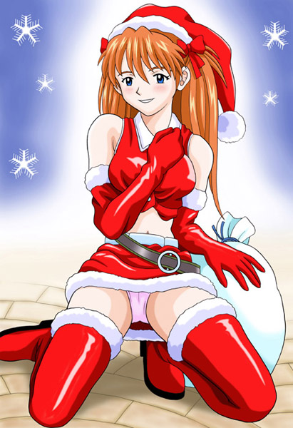 taishita, souryuu asuka langley, neon genesis evangelion, christmas, panties, thighhighs, underwear
