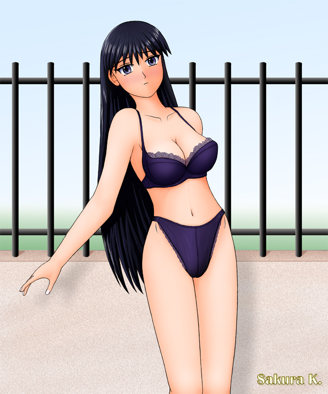 sakaki (azumanga daioh), azumanga daiou, tagme, bra, breasts, large breasts, panties, purple bra, underwear
