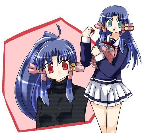 akasaka saki, aoba kozue, mahoraba, tagme, 00s, school uniform, serafuku