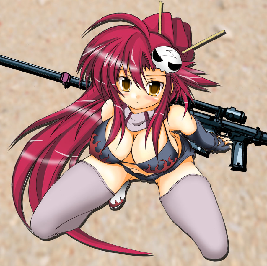 yoko littner, tengen toppa gurren lagann, 00s, gun, panties, red hair, thighhighs, underwear, weapon