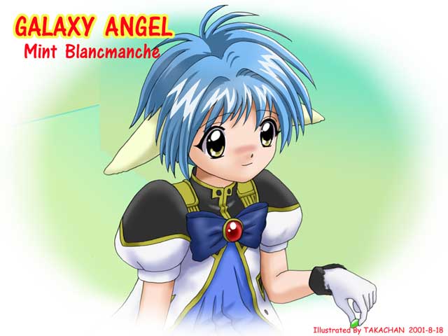 takachan, mint blancmanche, galaxy angel, tagme, 00s, 1girl, animal ears, artist name, blue hair, character name, copyright name, dated, female focus, gloves, puffy sleeves, short hair, solo, yellow eyes