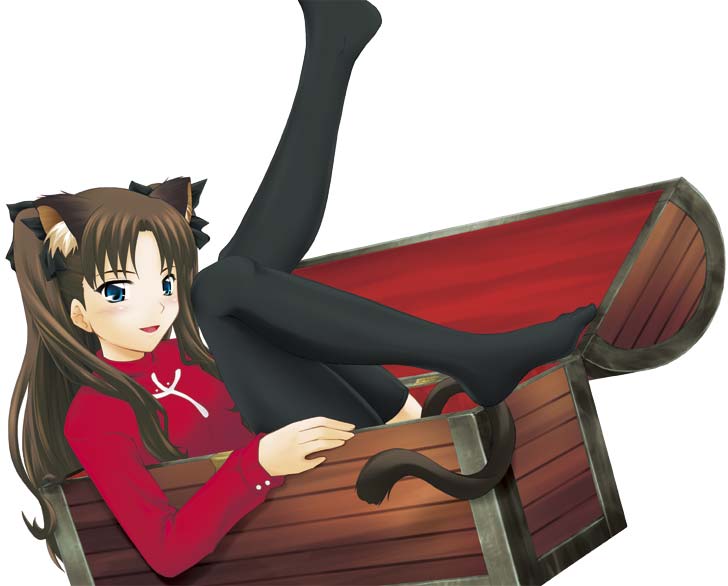 tohsaka rin, fate/stay night, fate (series), 00s, animal ears, cat ears, cat tail, tail, thighhighs