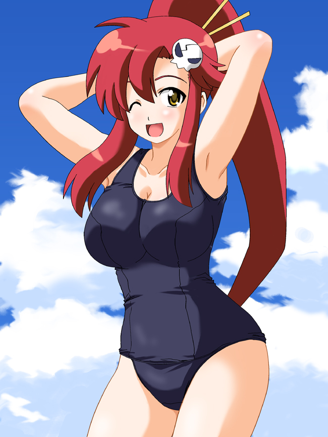 yoko littner, tengen toppa gurren lagann, tagme, 00s, ponytail, red hair, swimsuit, yellow eyes