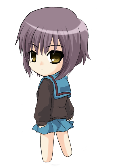 nagato yuki, suzumiya haruhi no yuuutsu, tagme, 00s, chibi, school uniform, serafuku, simple background