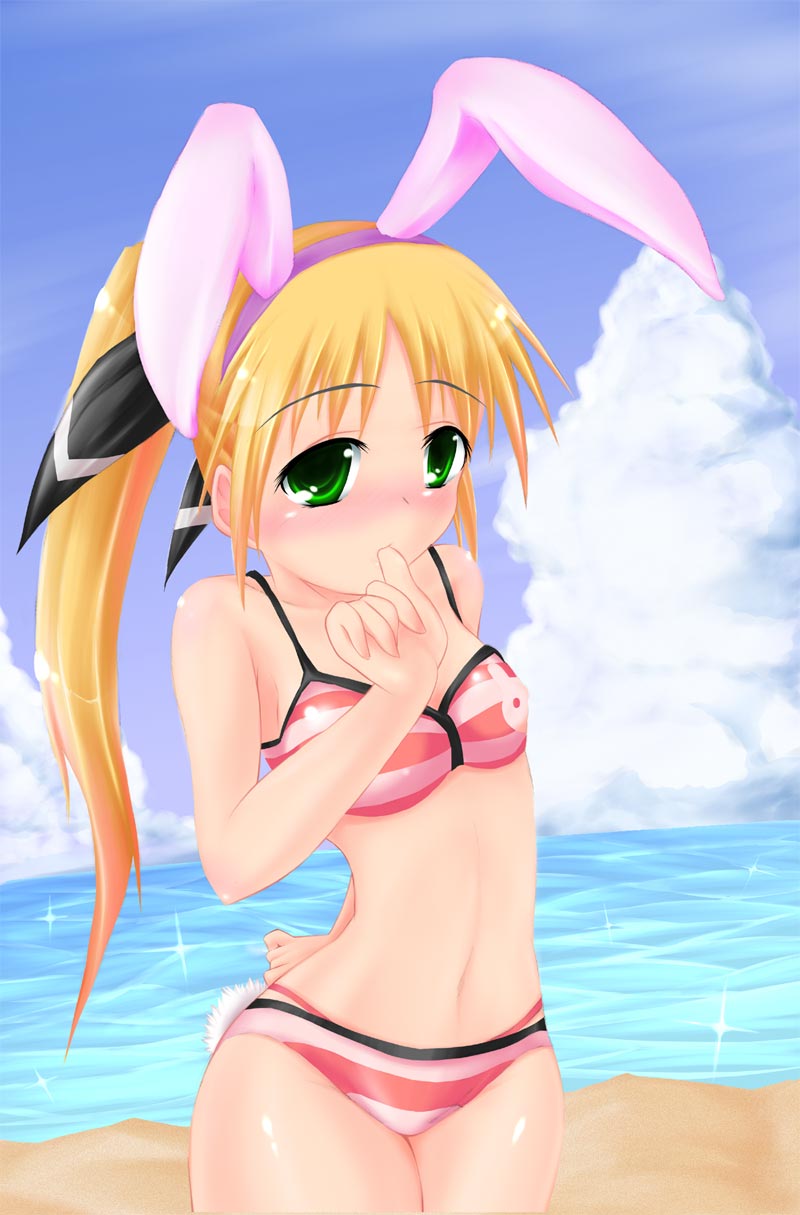 yatarou (rapidrabbit), highres, tagme, animal ears, beach, rabbit ears, swimsuit