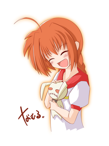 namuru, num, vita (nanoha), lyrical nanoha, mahou shoujo lyrical nanoha, mahou shoujo lyrical nanoha a's, 00s, 1girl, braid, female focus, long hair, rabbit, red hair, single braid, smile, solo
