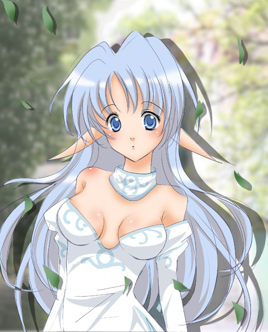 sinko (sinsin), character request, tagme, 1girl, blue eyes, blue hair, female focus, long hair, pointy ears, solo