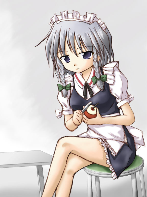 izayoi sakuya, touhou, tagme, 1girl, dress, female focus, gradient background, maid, solo