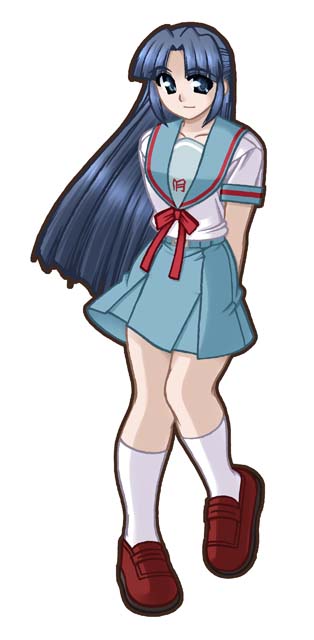 ooba kou, asakura ryoko, suzumiya haruhi no yuuutsu, tagme, 00s, 1girl, female focus, school uniform, serafuku, simple background, solo