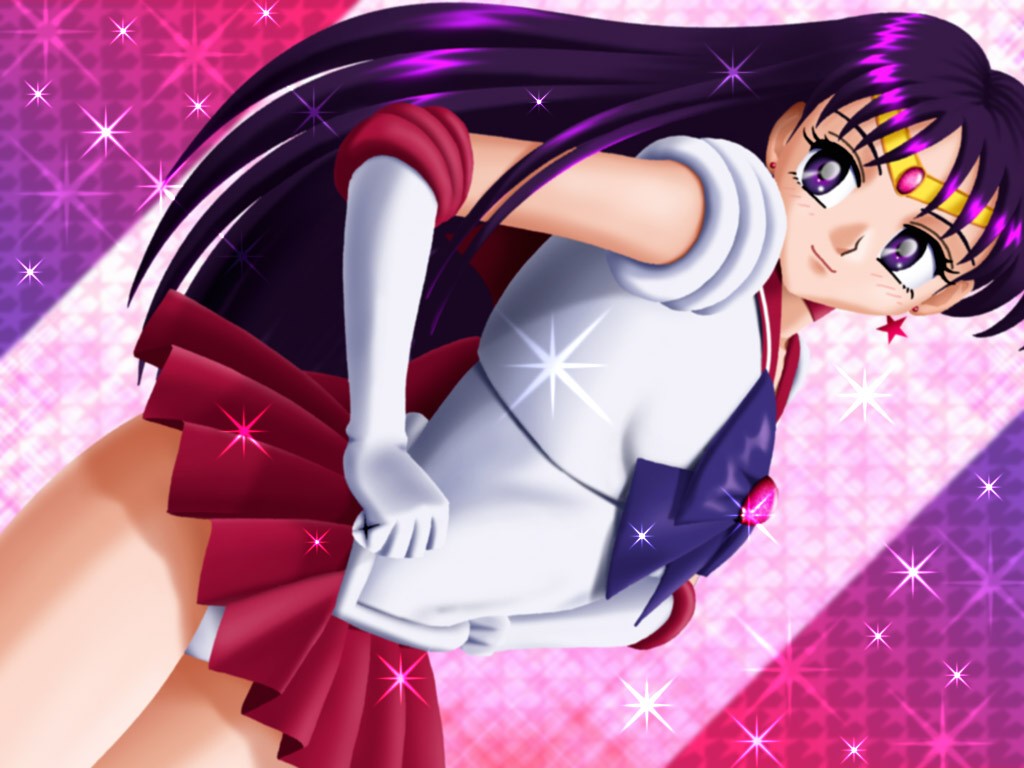 hino rei, sailor mars, bishoujo senshi sailor moon, 1990s (style), 1girl, female focus, long hair, panties, purple eyes, purple hair, retro artstyle, school uniform, serafuku, solo, underwear