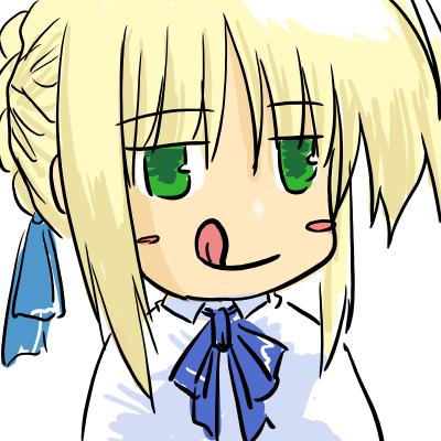 artoria pendragon (fate), saber (fate), fate/stay night, fate (series), lowres, tagme, 00s, blonde hair, blush, chibi, green eyes, hair ornament, hair ribbon, necktie, ribbon, shirt, tongue, white shirt
