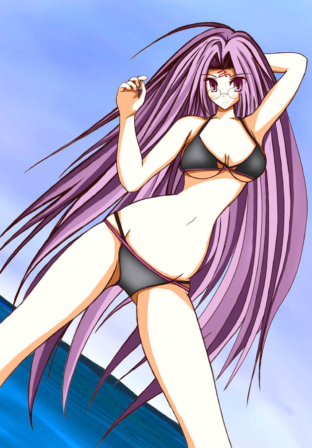 medusa (fate), medusa (rider) (fate), fate/stay night, fate (series), tagme, 00s, glasses, square pupils, swimsuit