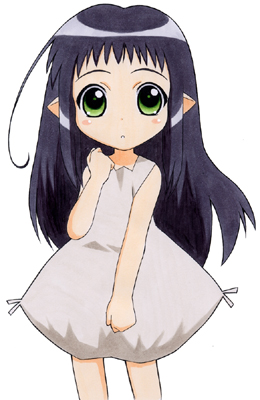 hororo (binzume yousei), binzume yousei, lowres, traditional media, 00s, black hair, elf, green eyes, pointy ears