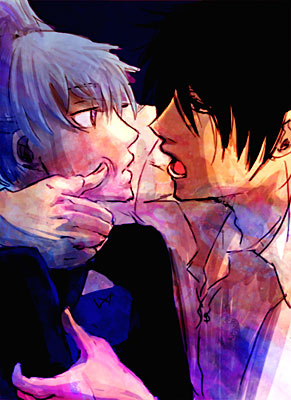 hei (darker than black), yin (darker than black), darker than black, lowres, tagme, 00s, couple, eye contact, imminent kiss, looking at another, open mouth