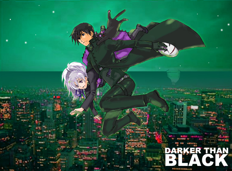 hei (darker than black), mao (darker than black), yin (darker than black), darker than black, 00s, 1boy, 1girl, black cat, cat, pantyhose