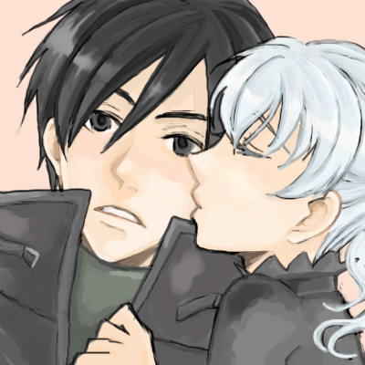 hei (darker than black), yin (darker than black), darker than black, lowres, tagme, 00s, closed eyes, couple, kiss, kissing cheek