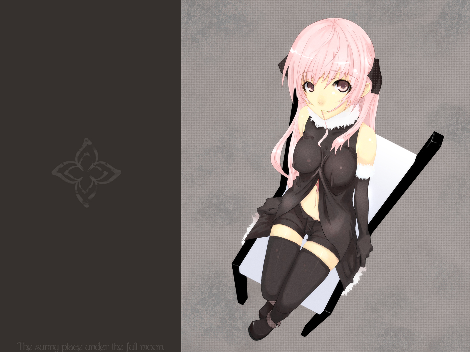 kasai souya, original, highres, 1girl, chair, elbow gloves, female focus, gloves, on chair, pink hair, shorts, solo, thighhighs, zettai ryouiki