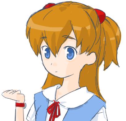 norere, souryuu asuka langley, neon genesis evangelion, lowres, 1girl, blue eyes, female focus, red hair, school uniform, solo, white background