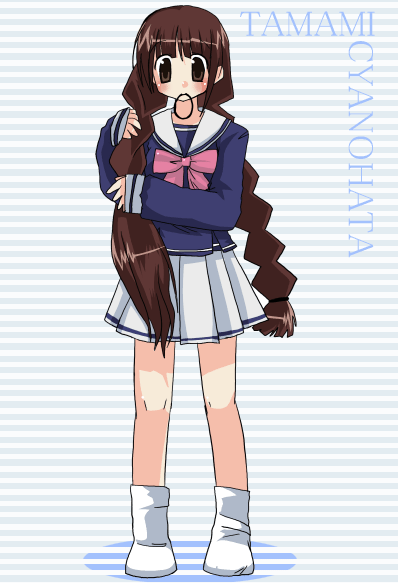 chanohata tamami, mahoraba, tagme, 00s, school uniform, serafuku