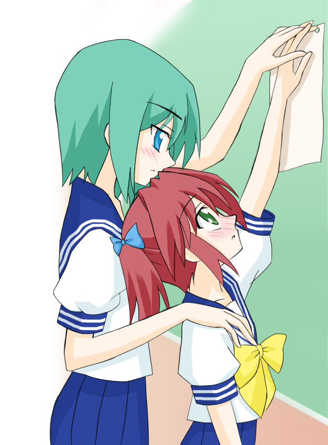 wkenta, iwasaki minami, kobayakawa yutaka, lucky star, tagme, 00s, 2girls, multiple girls, school uniform, serafuku