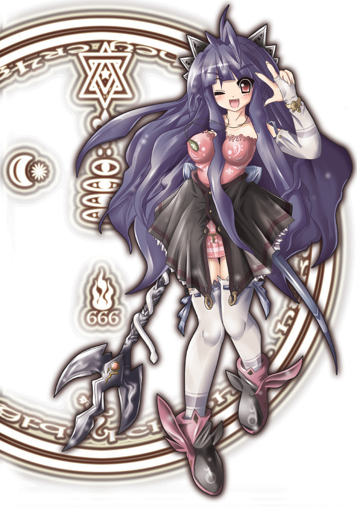 kichikuouji, original, 1girl, ;d, collarbone, dress, female focus, full body, holding, holding staff, jewelry, looking at viewer, necklace, one eye closed, open mouth, red dress, smile, solo, staff, standing, strapless, strapless dress, thighhighs, w, waist cape, white thighhighs, zettai ryouiki