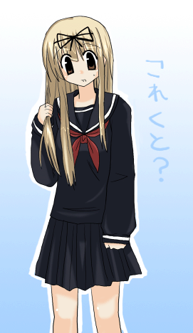 shiratori ryuuko, mahoraba, lowres, 00s, 1boy, black skirt, blonde hair, gradient background, male focus, pleated skirt, school uniform, serafuku, skirt, solo, trap