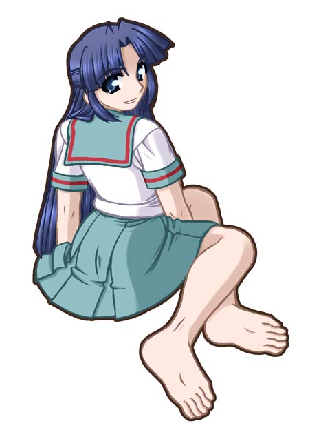 ooba kou, asakura ryoko, suzumiya haruhi no yuuutsu, tagme, 00s, 1girl, female focus, full body, school uniform, simple background, sitting, solo, white background