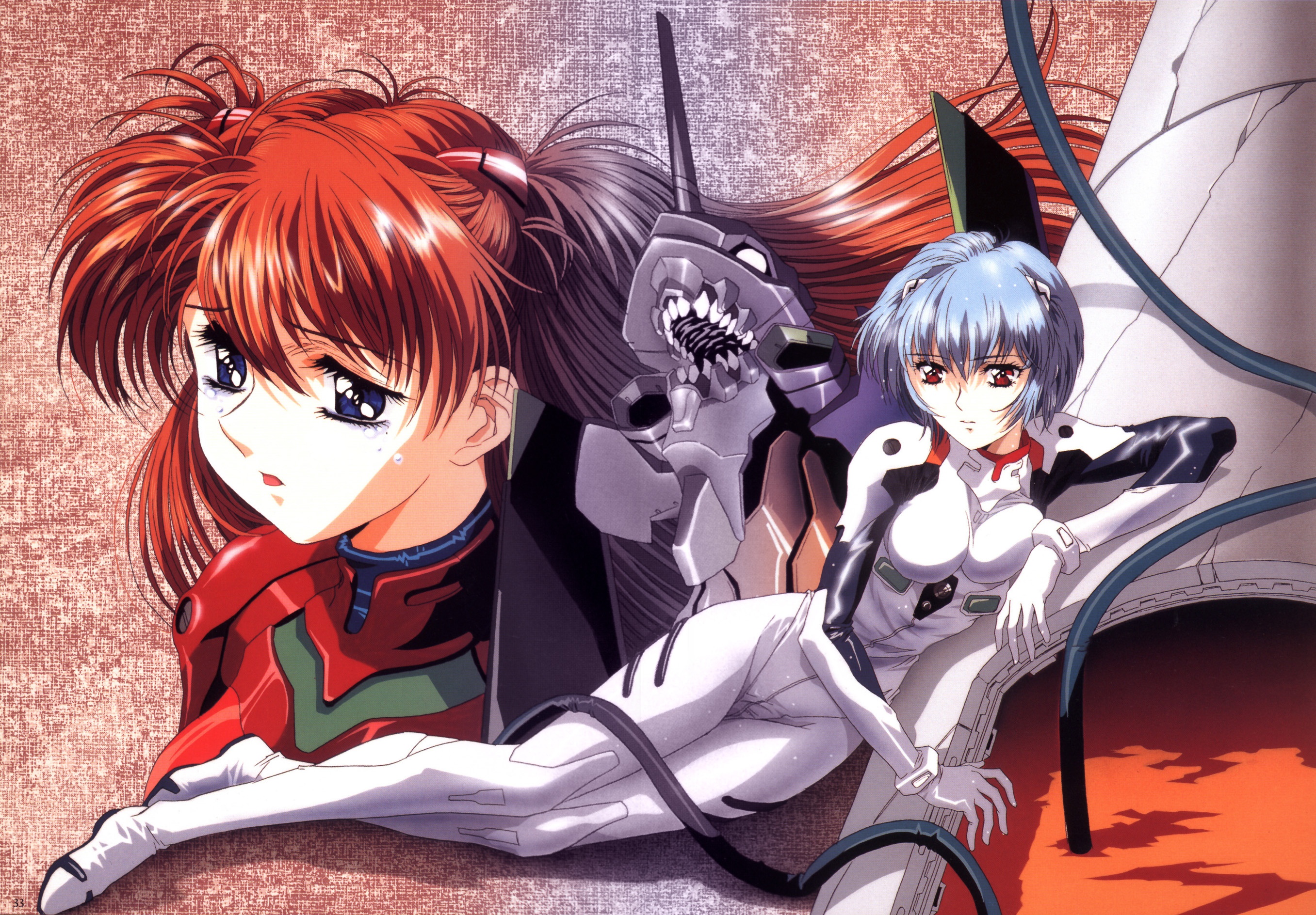 ayanami rei, souryuu asuka langley, neon genesis evangelion, highres, tagme, mecha pilot suit, plugsuit (evangelion)