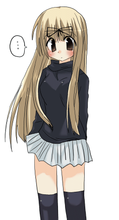 shiratori ryuuko, mahoraba, lowres, 00s, 1boy, crossdressing, crossdressing (mtf), male focus, simple background, solo, thighhighs, trap, white background
