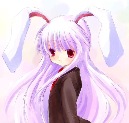 natsume eri, reisen udongein inaba, touhou, 1girl, animal ears, female focus, gradient background, rabbit ears, solo, upper body, white background
