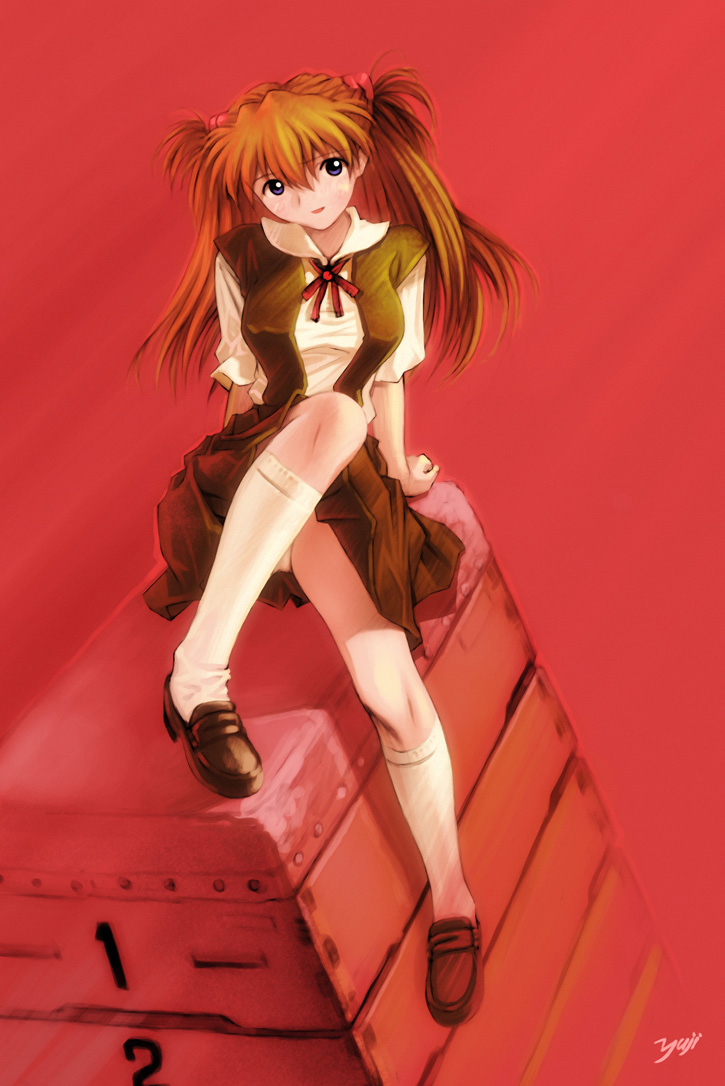 kobayashi yuji, souryuu asuka langley, neon genesis evangelion, panties, school uniform, serafuku, underwear