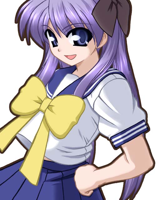 ooba kou, hiiragi kagami, lucky star, tagme, 00s, 1girl, female focus, school uniform, serafuku, simple background, solo