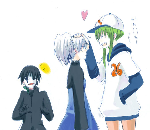 amber (darker than black), hei (darker than black), yin (darker than black), darker than black, hand on head, tagme, 00s, 2girls, closed eyes, happy, headpat, heart, multiple girls, open mouth, smile