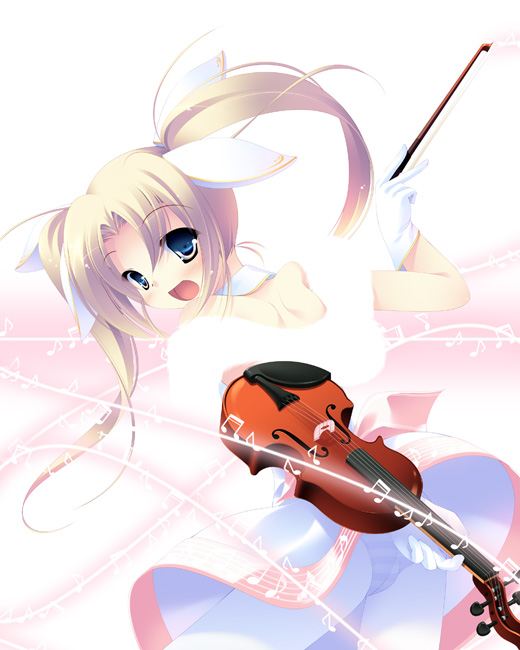 inuneko, original, 1girl, blonde hair, female focus, instrument, music, musical note, panties, ponytail, quaver, solo, twintails, underwear, violin