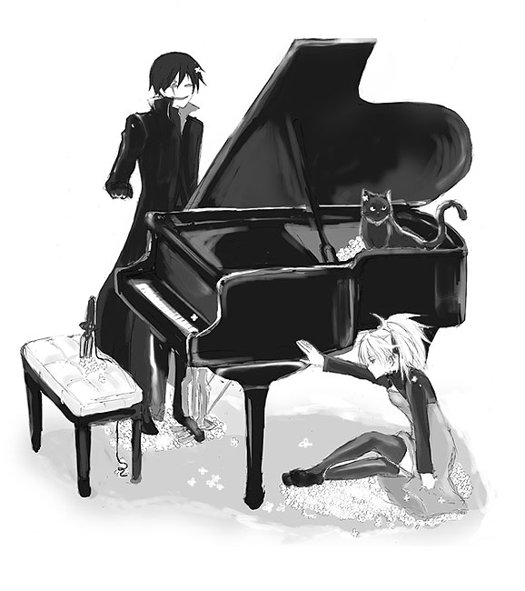 hei (darker than black), mao (darker than black), yin (darker than black), darker than black, 00s, black cat, cat, monochrome, sketch