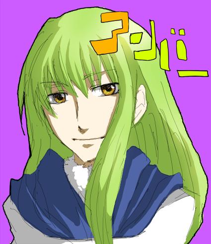 amber (darker than black), darker than black, lowres, 00s, 1girl, female focus, green hair, orange eyes, solo
