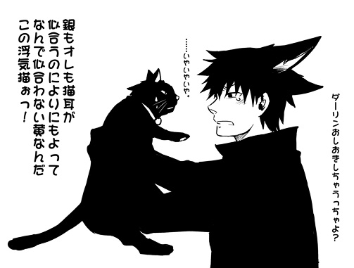 hei (darker than black), mao (darker than black), darker than black, 00s, black cat, cat, monochrome, sketch