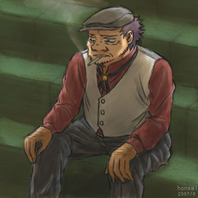 huang (darker than black), darker than black, lowres, tagme, 00s, 1boy, cigarette, male focus, sitting, smoking, solo