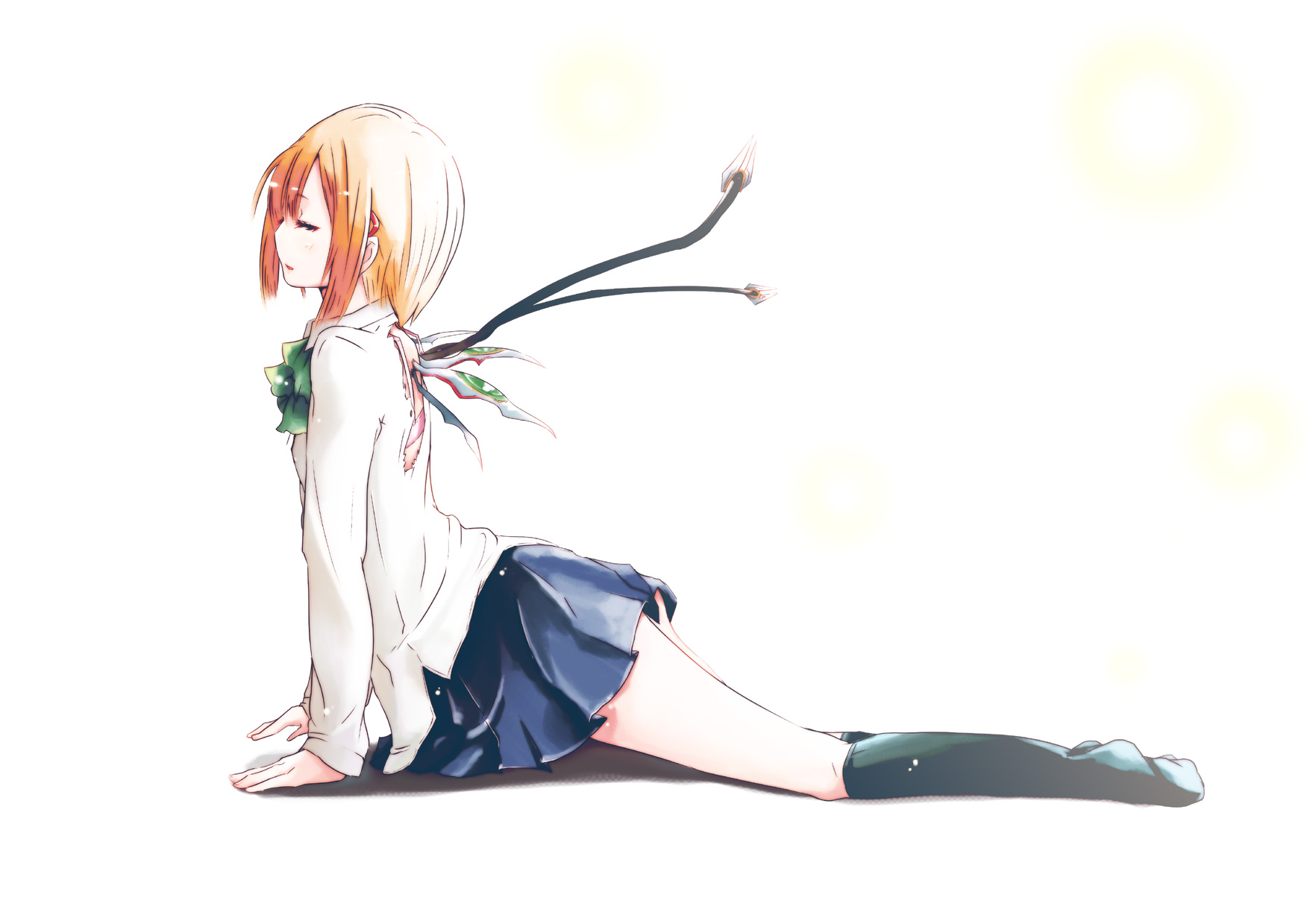 hrd, chise (saishuu heiki kanojo), saishuu heiki kanojo, highres, 00s, 1girl, female focus, kneehighs, red hair, school uniform, serafuku, socks, solo, thighhighs, what, wings