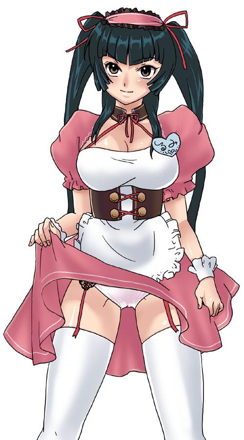 okome rice, asahina mikuru, wang liu mei, gundam, gundam 00, suzumiya haruhi no yuuutsu, 1girl, asahina mikuru (cosplay), clothes lift, cosplay, female focus, garter belt, lingerie, panties, pantyshot, skirt, skirt lift, solo, thighhighs, underwear