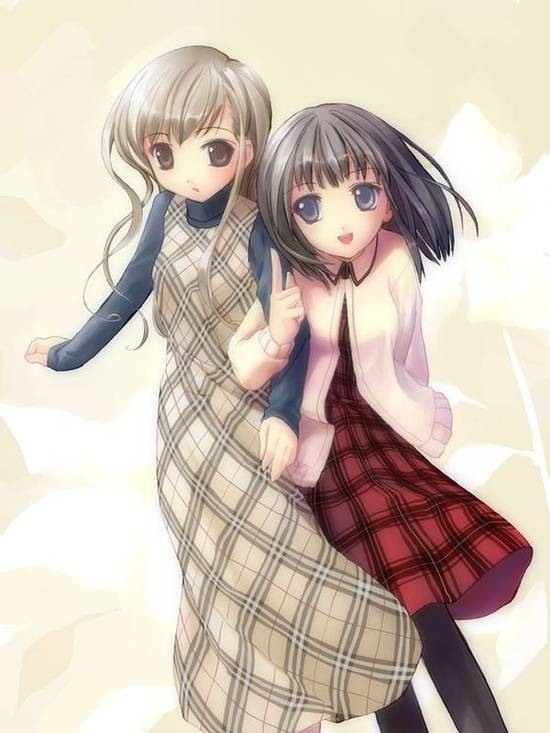 takoyaki (roast), nijou noriko, toudou shimako, maria-sama ga miteru, duplicate, 00s, black hair, dress, pantyhose, smile, thighhighs