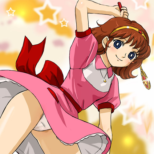 haruyama kazunori, lalabel, mahou shoujo lalabel, 1980s (style), lowres, hairband, headband, panties, pantyshot, retro artstyle, underwear, wand