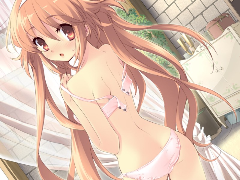 ito noizi, alice (alice parade), miori (alice parade), alice parade, duplicate, 1girl, blush, bra, female focus, lingerie, long hair, panties, pink bra, pink panties, solo, underwear, underwear only, undressing, very long hair